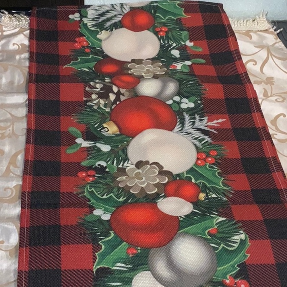 Festive Plaid Holiday Table Runner - Red, White, Green